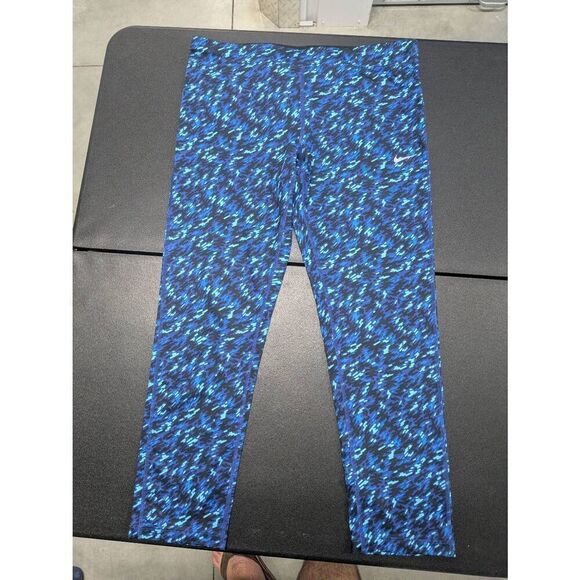 Nike Dri Fit Printed Training Cropped Leggings Blue Women’s Size - Picture 3 of 12
